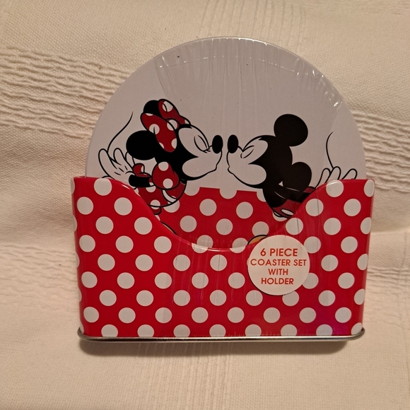Mickey & Minnie Mouse 6 piece coasters with coaster holder, New - Picture 1 of 3